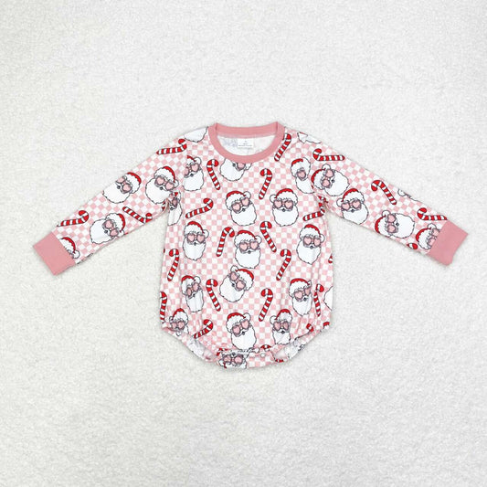 LR1511 Santa Cane Pink and White Plaid Long Sleeve Bodysuit