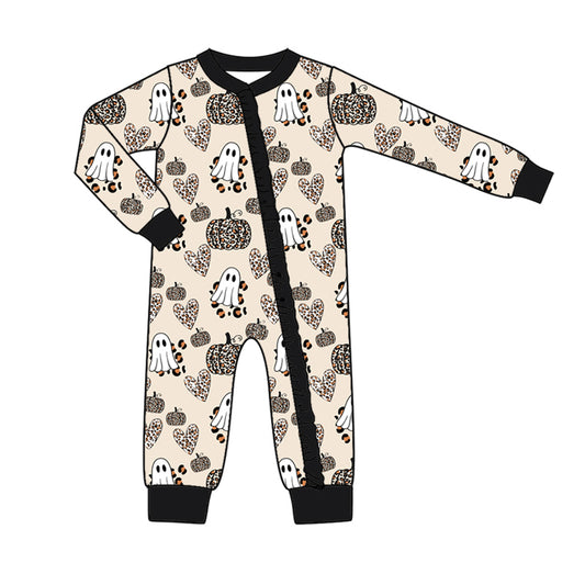 presale LR1515 Leopard print pumpkin heart ghost black lace beige zipper long sleeve jumpsuit 2024 7.20