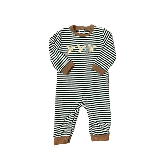 presale LR1539  Duck dark green striped brown hem long sleeve jumpsuit 2024 7.23