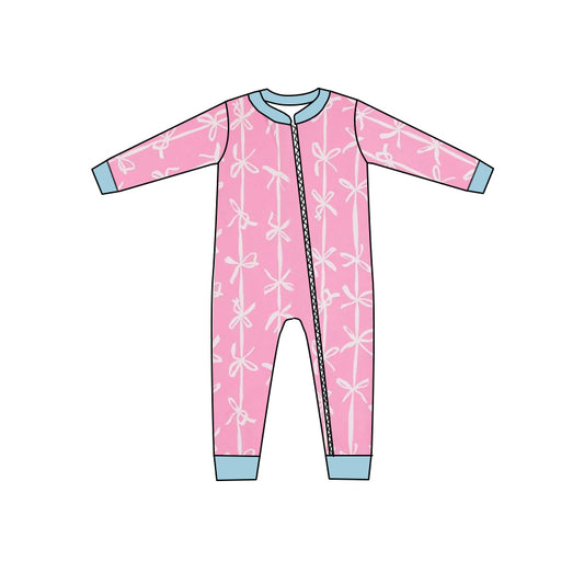 presale LR1552  Light blue zip-up long-sleeved bodysuit with bow pattern 2024 7.24