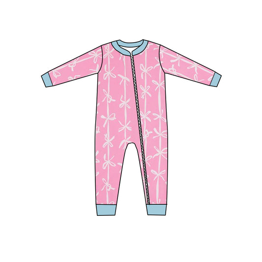 presale LR1552 Light blue zip-up long-sleeved bodysuit with bow pattern 2024 7.24