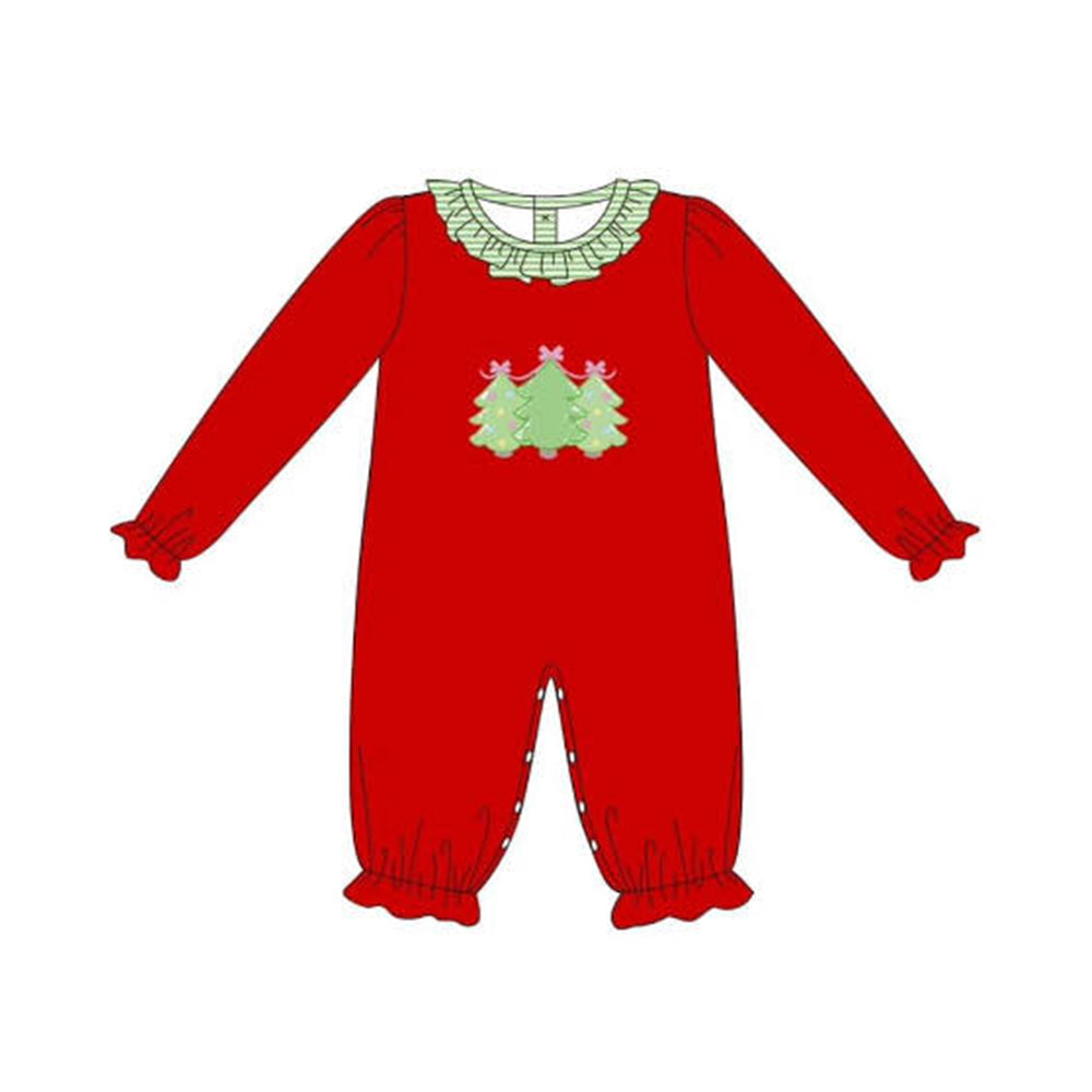 LR1560  Christmas Tree Red Lace Long Sleeve Bodysuit