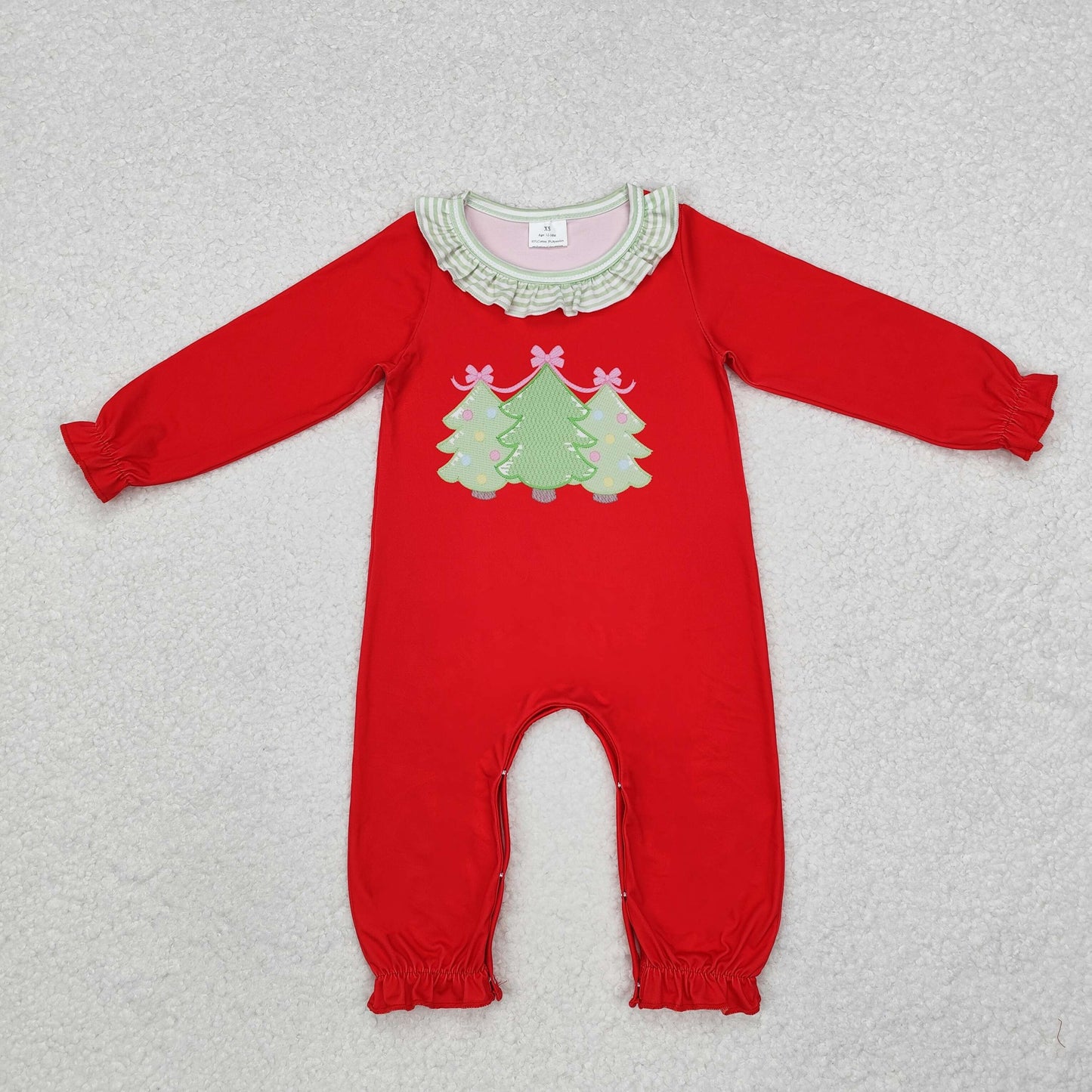 LR1560  Christmas Tree Red Lace Long Sleeve Bodysuit