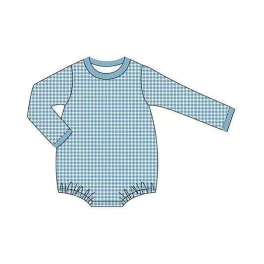 presale LR1563  Blue and White Plaid Long Sleeve Bodysuit 2024 7.25