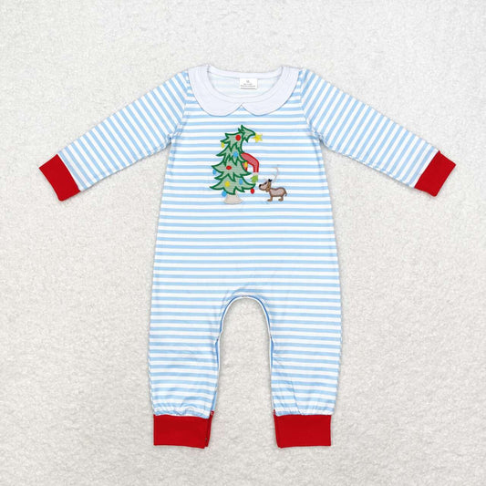 LR1564 Christmas tree pattern blue and white striped collar long sleeve jumpsuit 2024 7.25