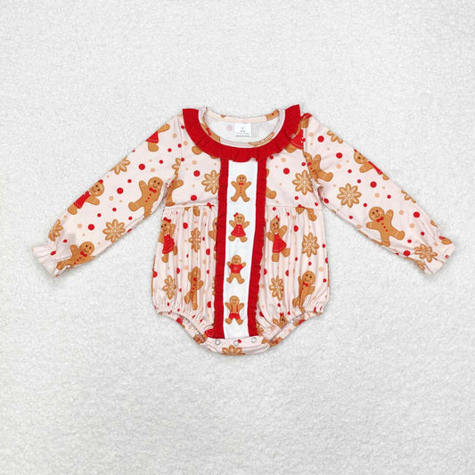 LR1583 Gingerbread Man Red Lace Long Sleeve Bodysuit