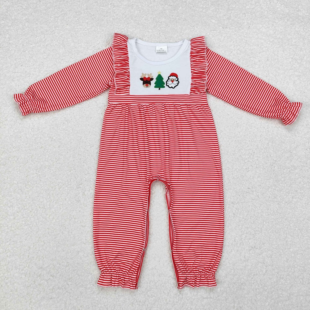 LR1588 Elk Christmas Tree Santa Claus Pink Lace Long Sleeve Onesie