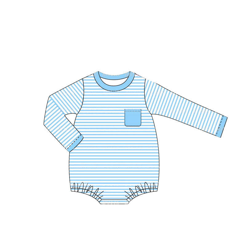 presale LR1594 Blue Stripe Pocket Long Sleeve Bodysuit 2024 7.29