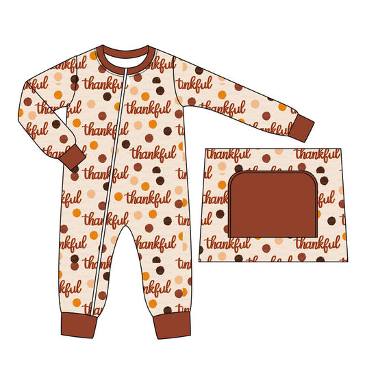 presale LR1596 Thanksgiving Brown Zip-Up Long Sleeve Bodysuit 2024 7.29