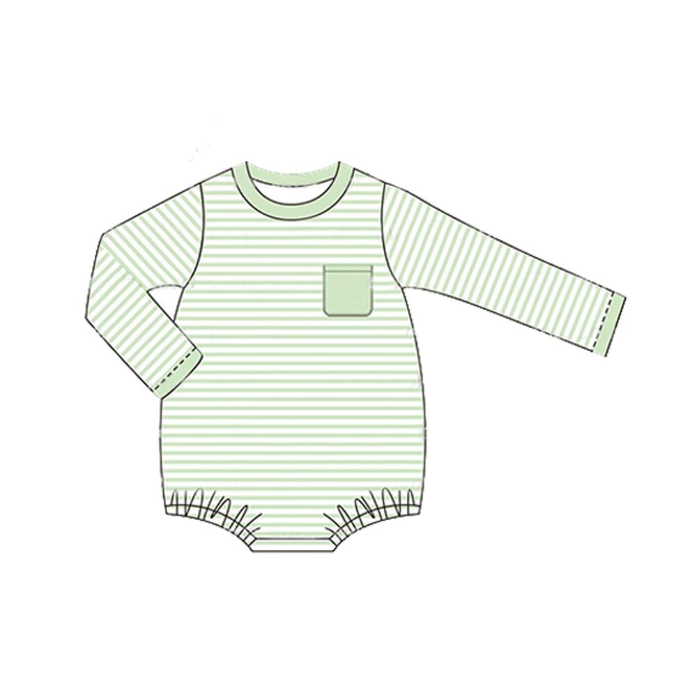 presale LR1597 Green Stripe Pocket Long Sleeve Bodysuit 2024 7.29