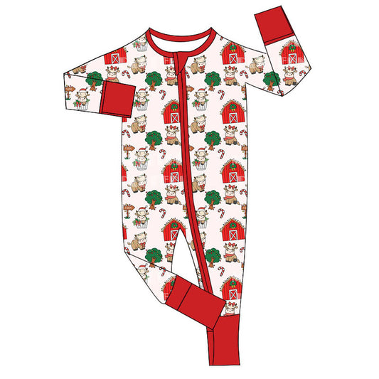 presale LR1598 Christmas House Candy Cane Zippered Red Long Sleeve Bodysuit 2024 7.29