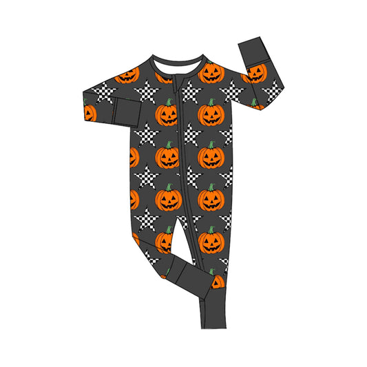 presale LR1599 Halloween Pumpkin Star Dark Grey Zipper Long Sleeve Bodysuit 2024 7.29