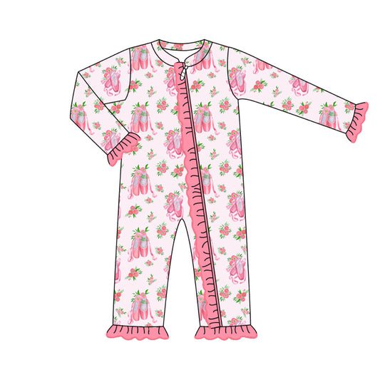presale LR1601 Pink long-sleeved bodysuit with ballet shoes floral pattern lace 2024 7.29