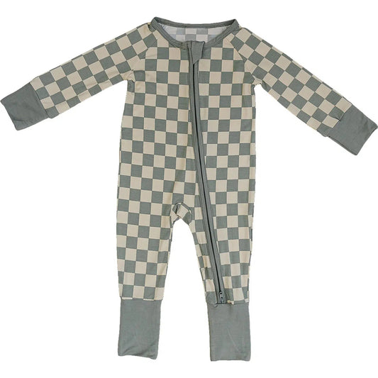 presale LR1602 Plaid Sage Green Zipper Long Sleeve Bodysuit 2024 7.30