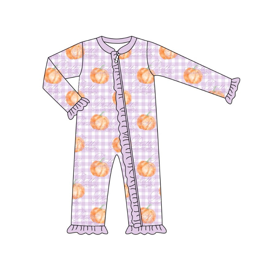 presale LR1610 Pumpkin Purple Plaid Zip-Up Long Sleeve Bodysuit 2024 7.30