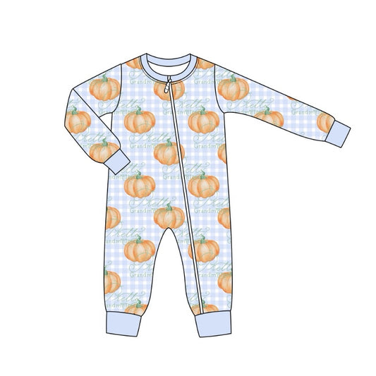presale LR1613 Pumpkin Blue Plaid Zip-Up Long Sleeve Bodysuit 2024 7.30