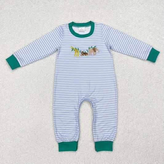 LR1616 Animal giraffe tiger elephant striped blue green long sleeve jumpsuit