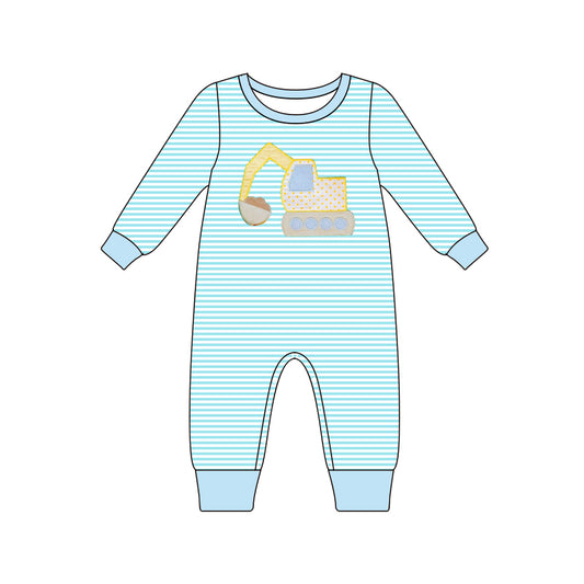 presale LR1617 Excavator Engineering Vehicle Striped Teal Long Sleeve Bodysuit 2024 7.31