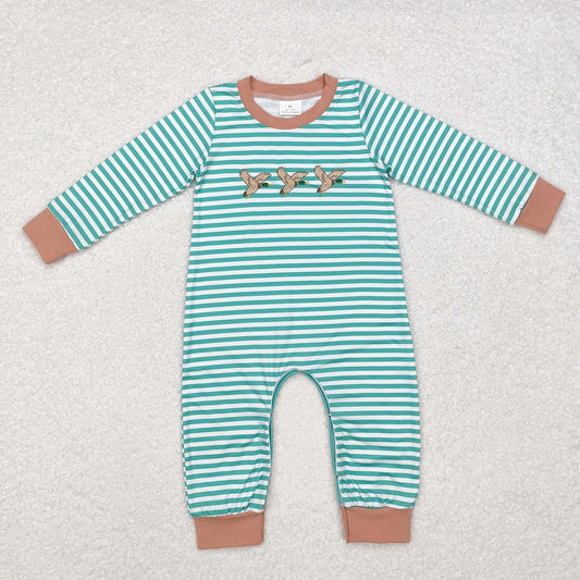 LR1618 Duck Stripe Brown Green Long Sleeve Bodysuit