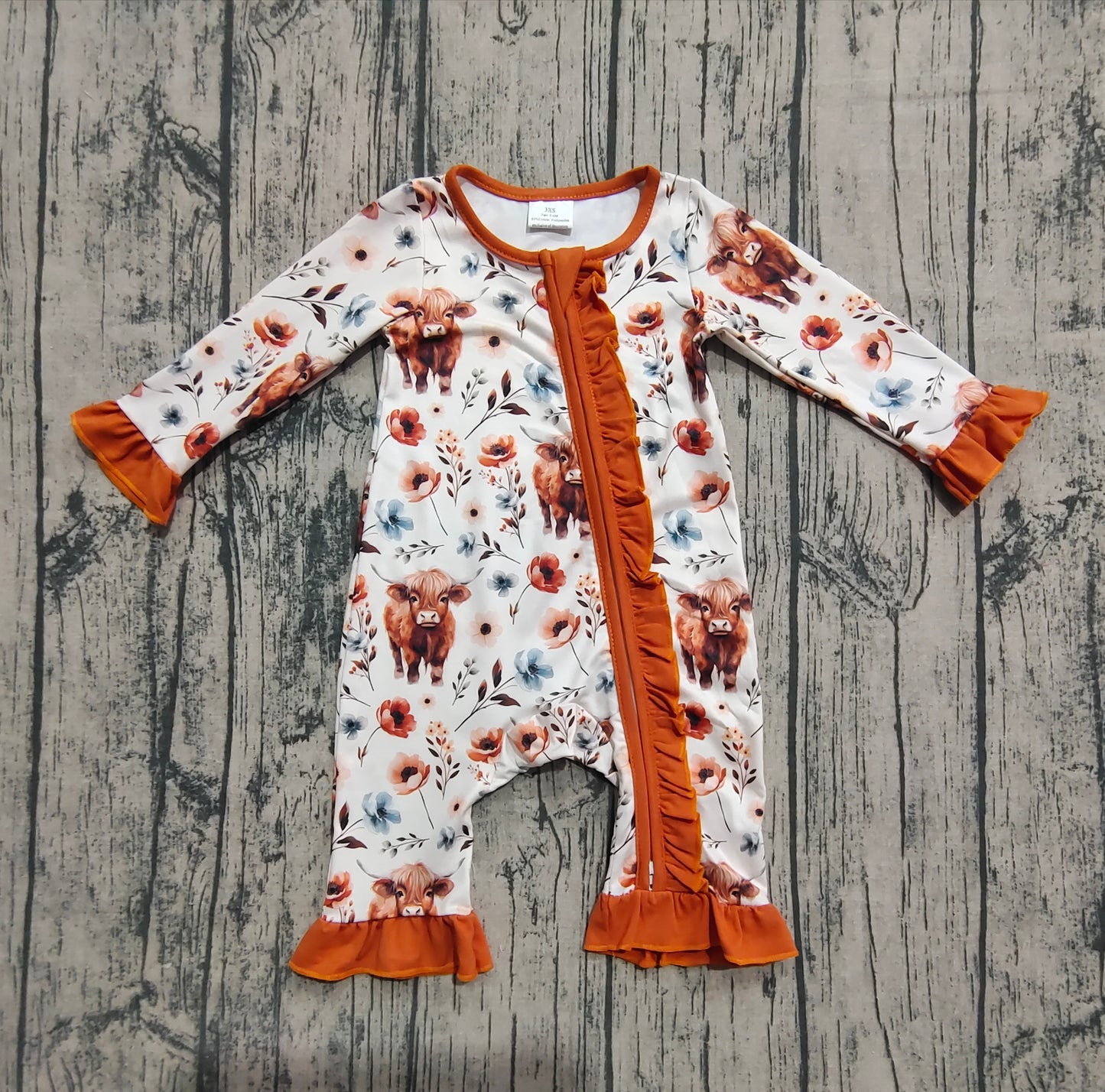 LR1624  Alpine Bullhead Flower Brown Lace Beige Zipper Long Sleeve Bodysuit D 903