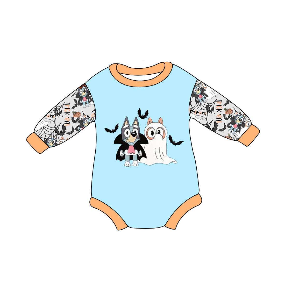 presale LR1631 Bat Halloween Blue Long Sleeve Bodysuit  2024 8.1