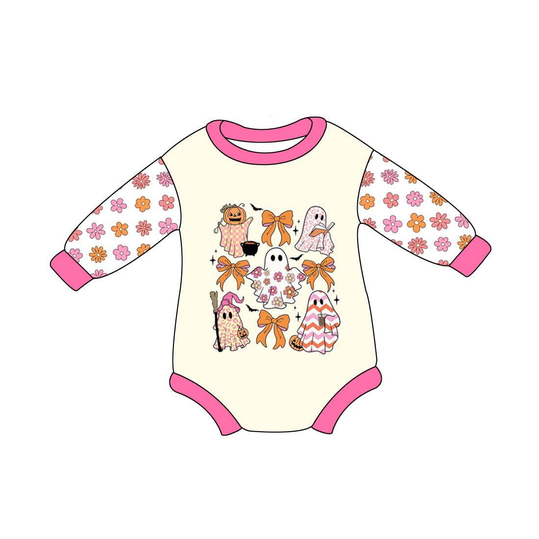 presale LR1633  Halloween Ghost Flower Beige Long Sleeve Bodysuit  2024 8.1