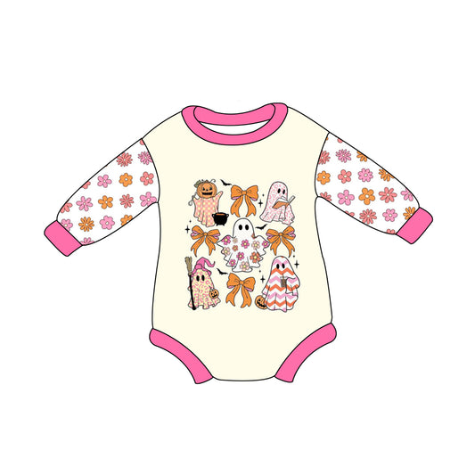 presale LR1633  Halloween Ghost Flower Beige Long Sleeve Bodysuit  2024 8.1