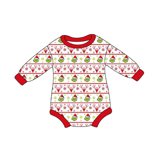 presale LR1642  Snowflake Antler Red and White Long Sleeve Bodysuit  2024 8.2