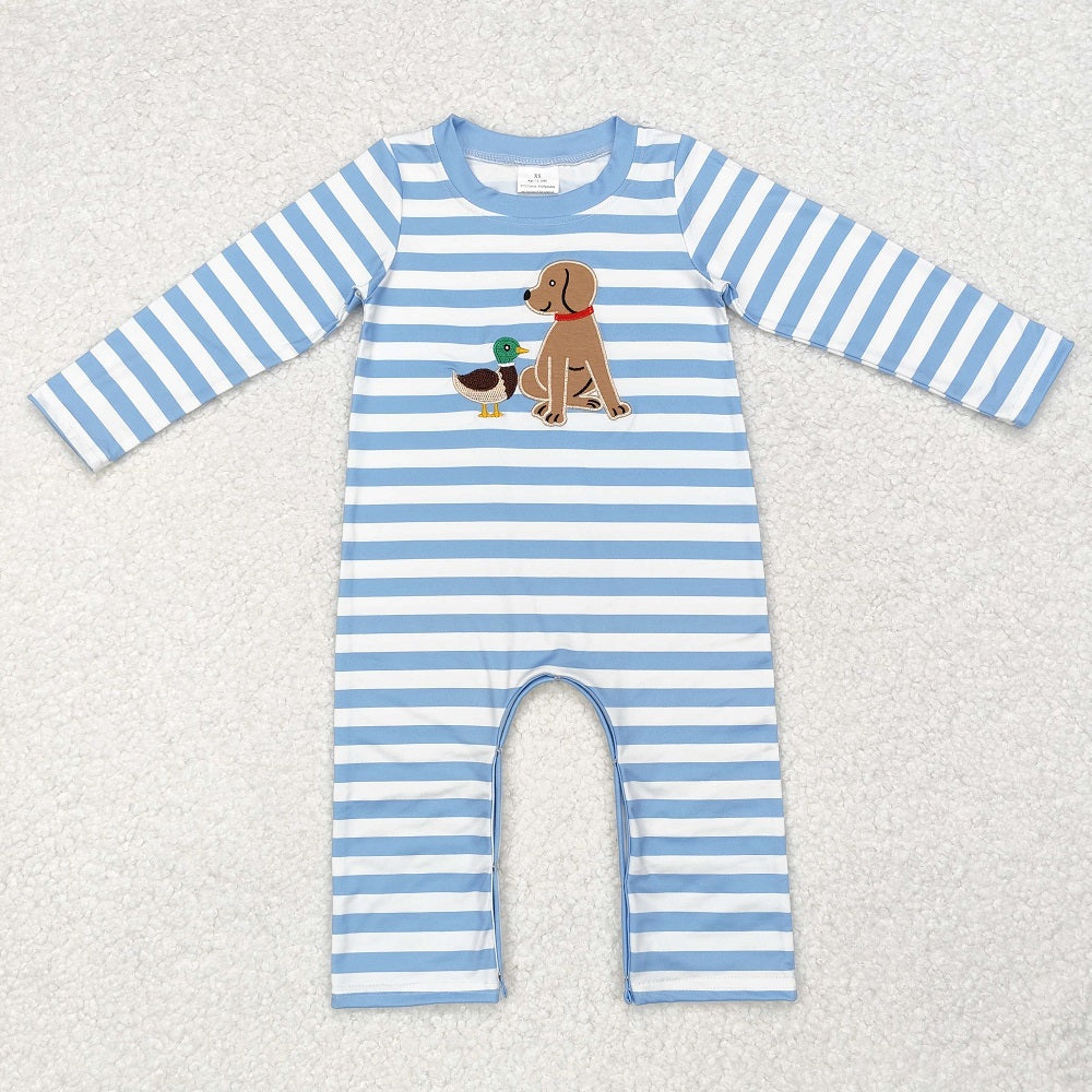 LR1644  Duck Puppy Blue and White Striped Long Sleeve Onesie