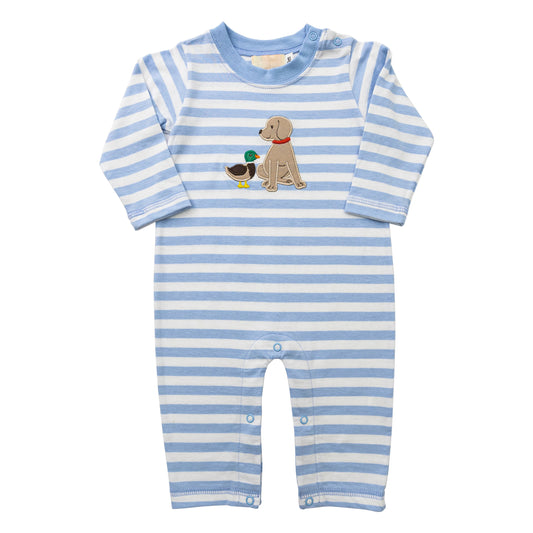 presale LR1644  Duck Puppy Blue and White Striped Long Sleeve Onesie 2024 8.3