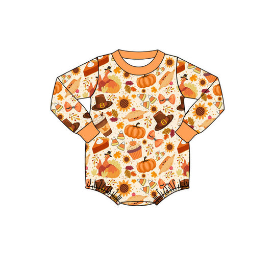 presale LR1652 Turkey Pumpkin Pie Leaves Long Sleeve Bodysuit 2024 8.3