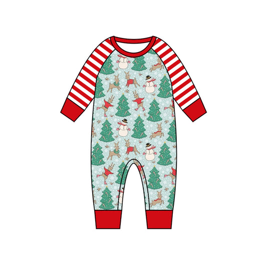 presale LR1657 Christmas Tree Snowman Reindeer Snowflake Red Stripe Long Sleeve Bodysuit  2024 8.3