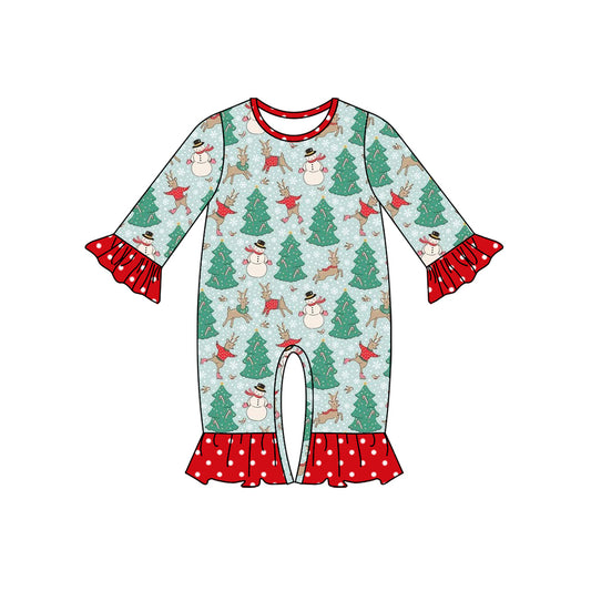 presale LR1658  Christmas Tree Snowman Reindeer Snowflake Polka Dot Red Lace Long Sleeve Bodysuit  2024 8.3