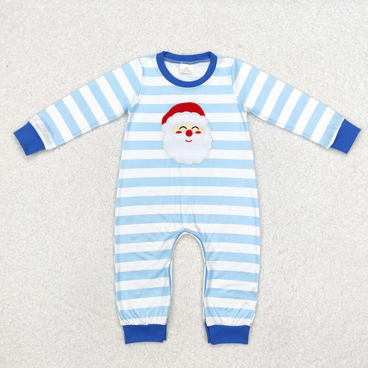 LR1661  Santa Claus blue and white striped long sleeve onesie