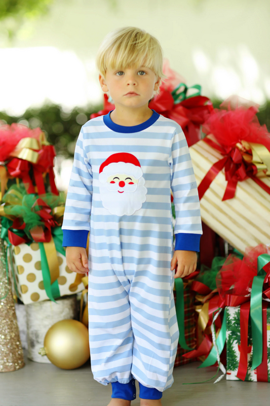 presale  LR1661  Santa Claus blue and white striped long sleeve onesie 2024 8.3