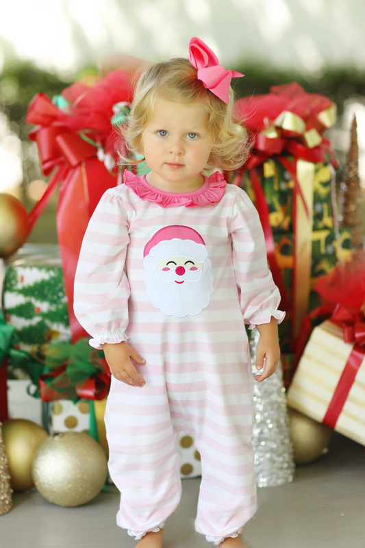 presale LR1662  Santa Claus Lace Pink and White Striped Long Sleeve Bodysuit 2024 8.3