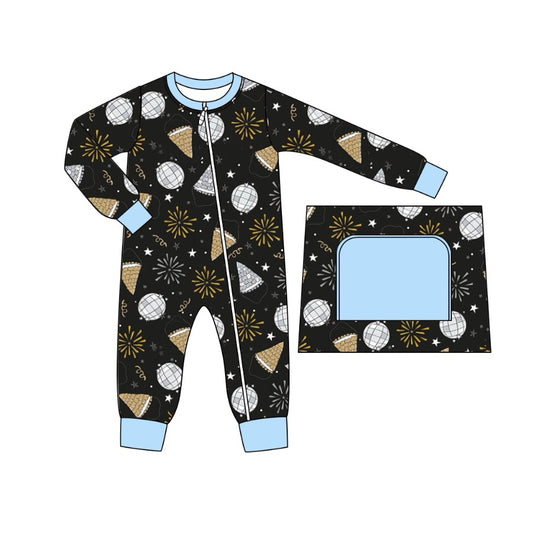 presale LR1667  Fireworks Light Ball New Year Blue Black Zipper Long Sleeve Jumpsuit  2024 8.3