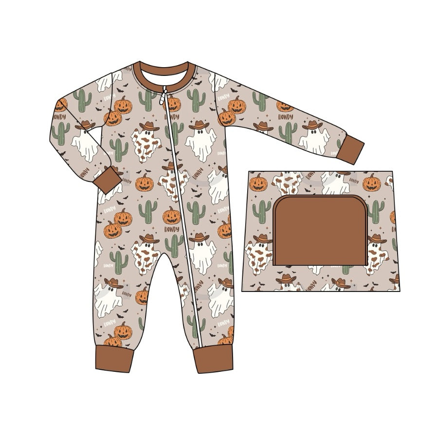 presale LR1672 Ghost Cactus Pumpkin Brown Zip-Up Long Sleeve Bodysuit   2024 8.5