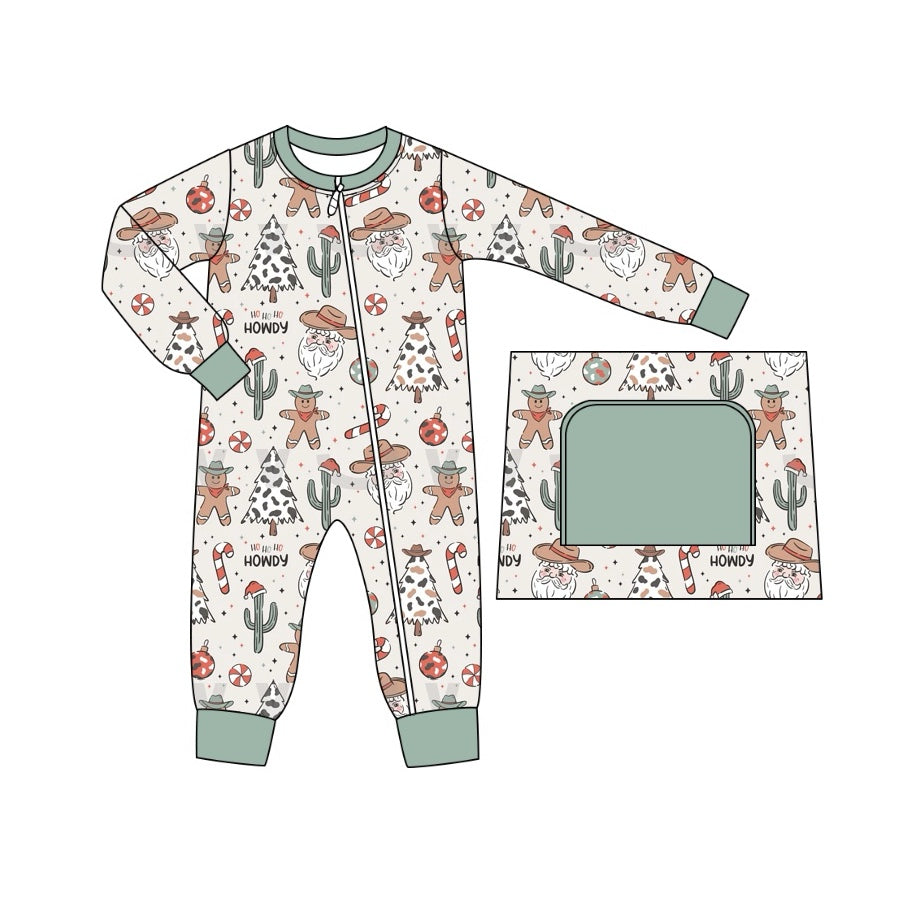 presale LR1674 Cowboy Hat Santa Claus Cactus Gingerbread Man Beige Green Zipper Long Sleeve Bodysuit  2024 8.5