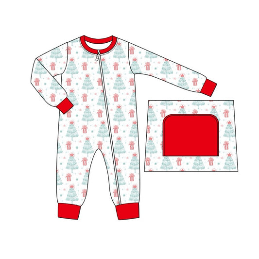presale LR1676 Christmas Tree Gift Red and White Zipper Long Sleeve Bodysuit 2024 8.5