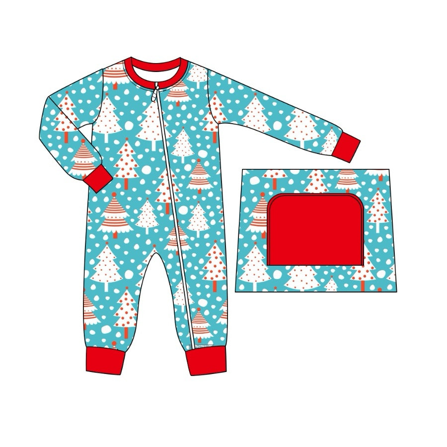 presale  LR1681 Red and blue zip-up long-sleeved jumpsuit with snow on the Christmas tree 2024 8.6