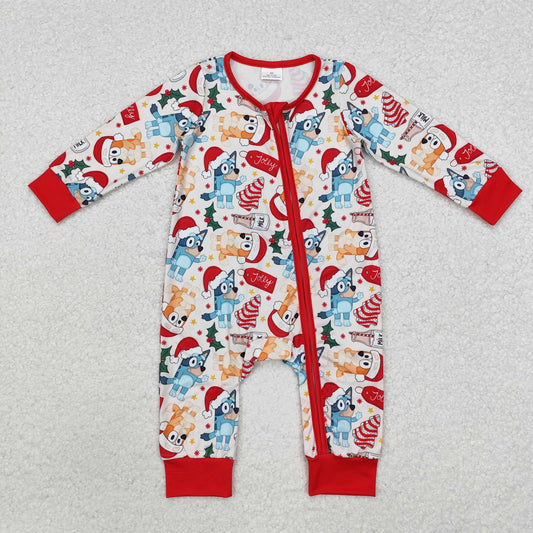 LR1684 Christmas Milk Cookies Red and White Zipper Long Sleeve Bodysuit