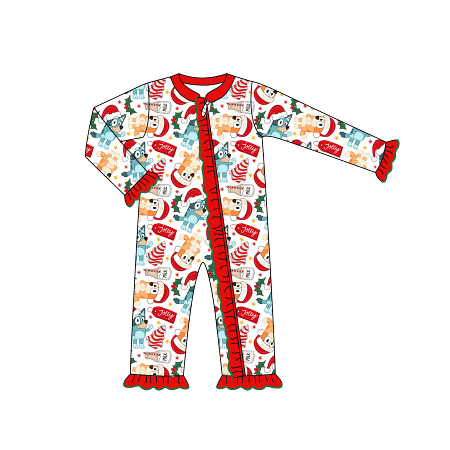 LR1685 Christmas Milk Cookie Lace Red and White Zipper Long Sleeve Bodysuit