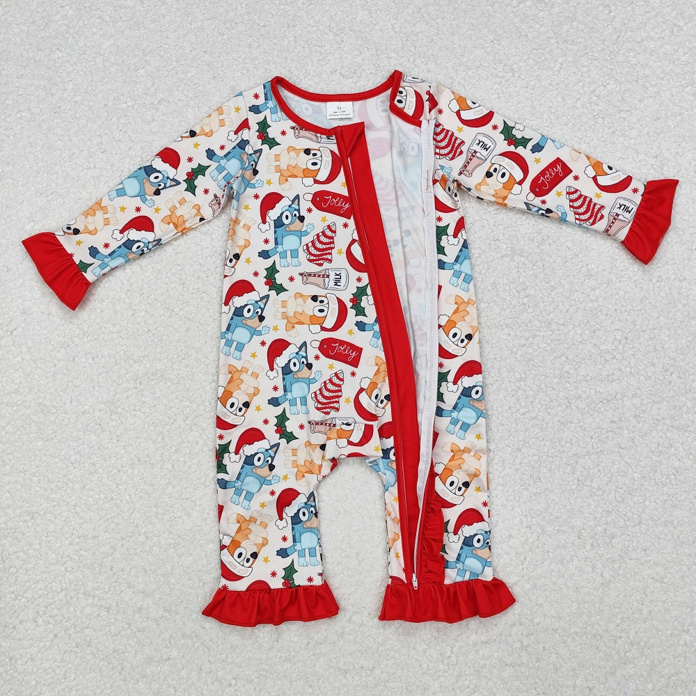 LR1685 Christmas Milk Cookie Lace Red and White Zipper Long Sleeve Bodysuit