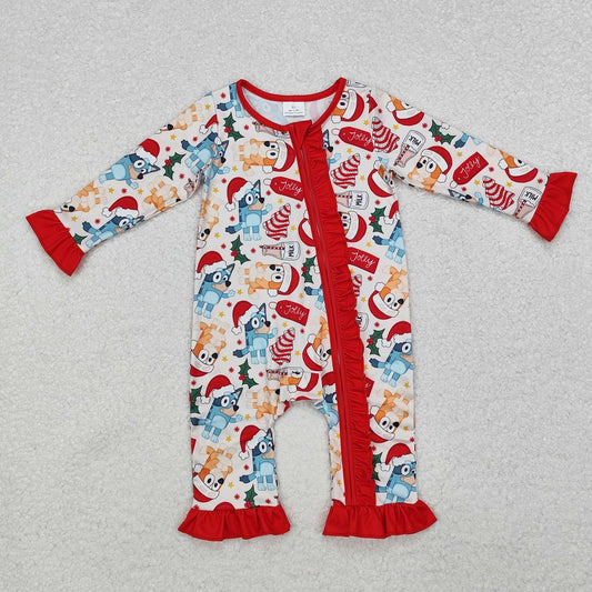 LR1685 Christmas Milk Cookie Lace Red and White Zipper Long Sleeve Bodysuit