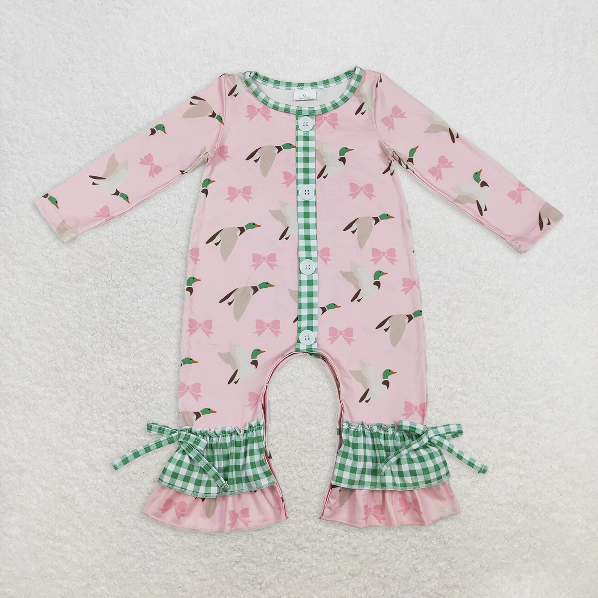 Match Sister Baby Girls Mallard Ducks Bows Checkered Clothes Sets  D 4.12