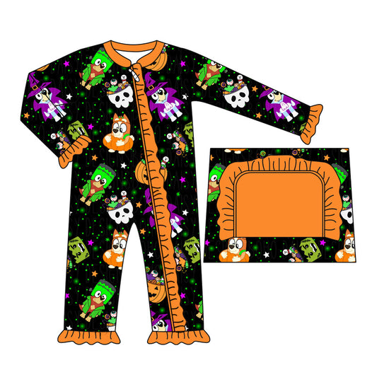 presale LR1694 Halloween Pumpkin Star Lace Black and Orange Zipper Long Sleeve Bodysuit 2024 8.7