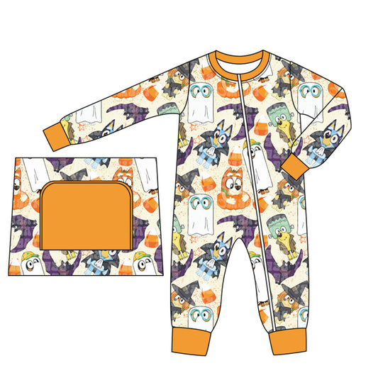 presale LR1697 Halloween Ghost Bat Pumpkin Beige Zipper Long Sleeve Bodysuit 2024 8.7