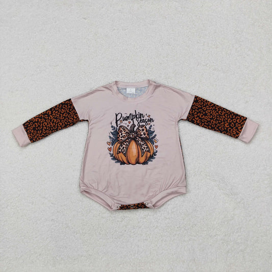 LR1723   Leopard Print Bow Pumpkin Long Sleeve Bodysuit 8.10