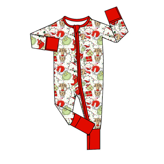 presale LR1730 Christmas Gift Red and White Zipper Long Sleeve Bodysuit  8.10